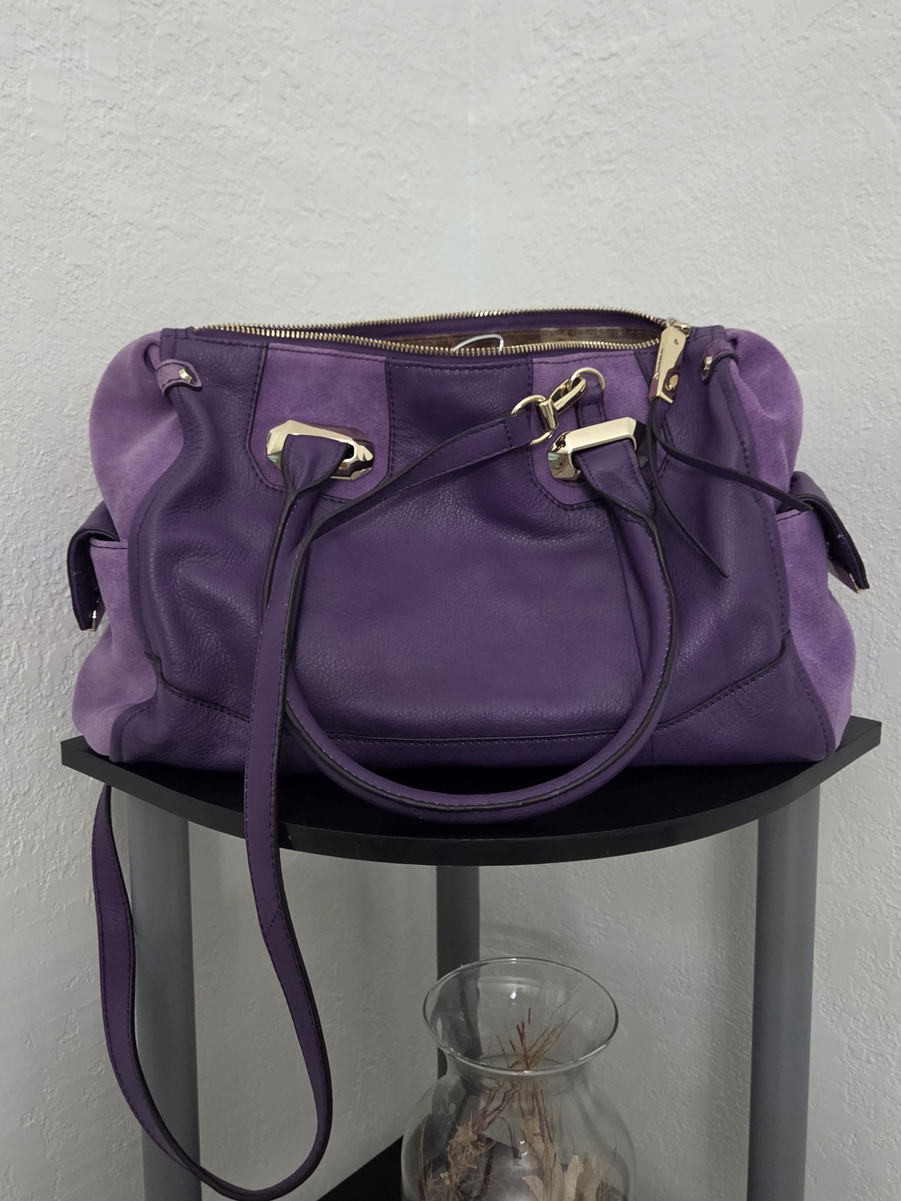 Vintage Y2K B. Makowsky Purple Leather Suede Satchel Bag • Like New